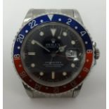 Rolex, a gents stainless steel wristwatch, GMT Master II, Oyster Perpetual Date with Pepsi dial,