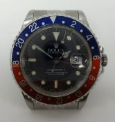 Rolex, a gents stainless steel wristwatch, GMT Master II, Oyster Perpetual Date with Pepsi dial,