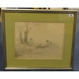 C.Sawnton, three pencil pictures of three fauns and two female nudes 1893 largest 28cm x 36cm,