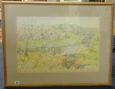 Mary Martin (born 1951) signed watercolour, 'Old Mans Beard, River Tamar, Cornwall', 38cm x 56cm.