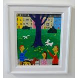 Arth Lawr (current Plymouth naive artist), signed acrylic 'Devonport Park, Plymouth', 30cm x 25cm,