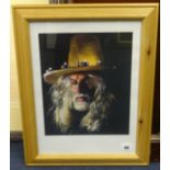 Robert Lenkiewicz (1941-2002), signed print self portrait with cowboy hat, the image approx 29cm x