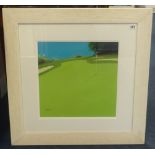Les Spence, signed oil on canvas 'On The Green', 38cm x 38cm.
