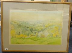 Mary Martin (born 1951) signed watercolour, 'Cornish Landscape View', 37cm x 55cm.
