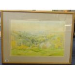 Mary Martin (born 1951) signed watercolour, 'Cornish Landscape View', 37cm x 55cm.