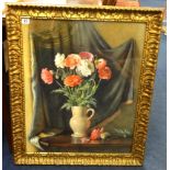 Cath B Gulley RWA (fl. 1908-1928), signed watercolour, still life, flowers in a jug, paper label