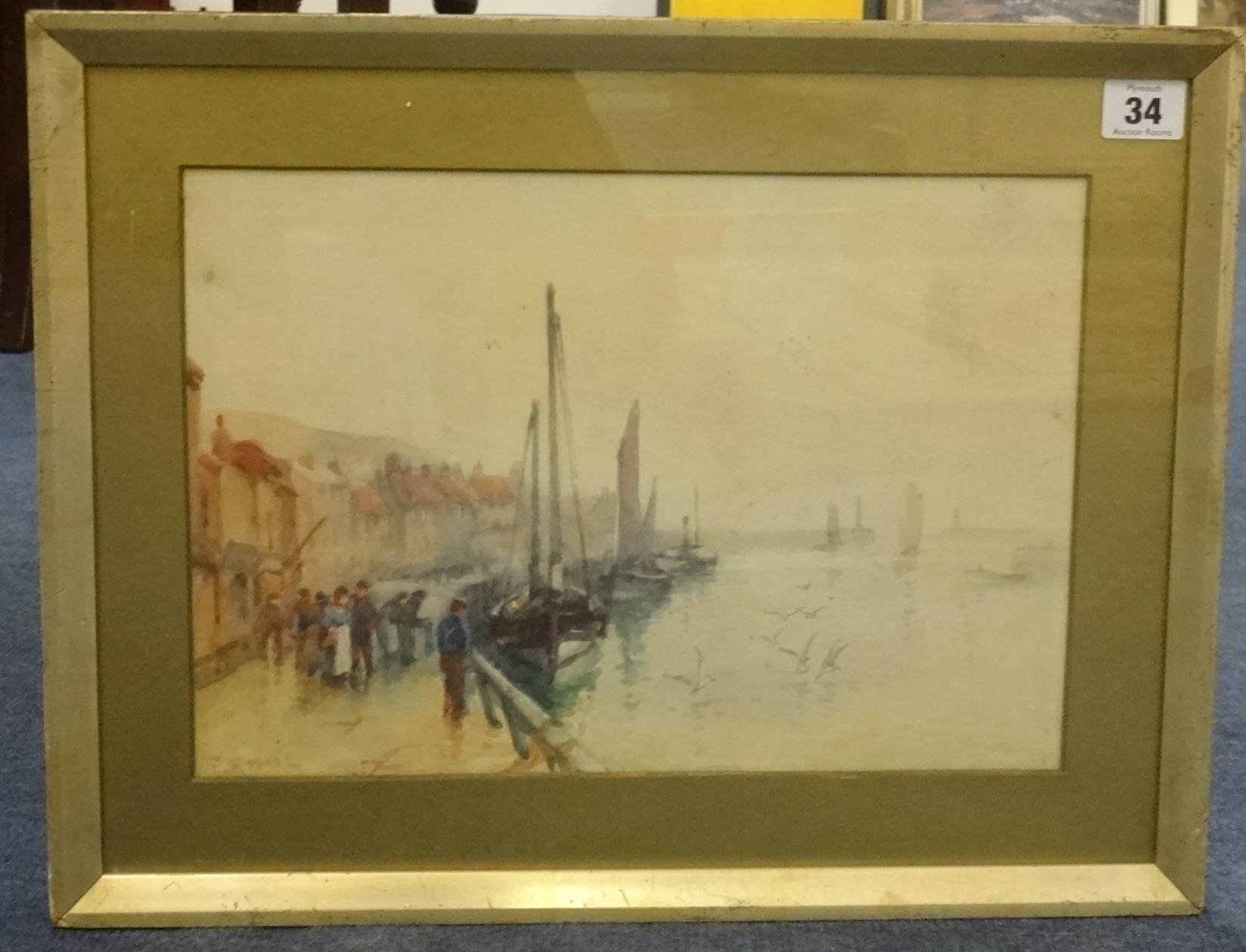 Frank Rousse (British fl1897-1917) watercolour, 'Harbour Scene', 23cm x 33cm.
