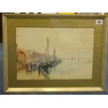 Frank Rousse (British fl1897-1917) watercolour, 'Harbour Scene', 23cm x 33cm.