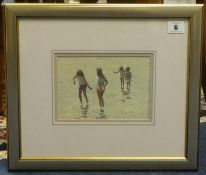 R.Littleford, FRSA two signed watercolours of groups of girls in the sea, 1987, the largest 17cm