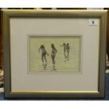 R.Littleford, FRSA two signed watercolours of groups of girls in the sea, 1987, the largest 17cm