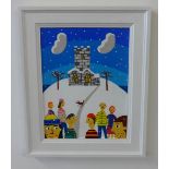 Arth Lawr (current Plymouth naive artist), signed acrylic 'Wembury, Winter', 20cm x 23cm, Note;