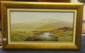 Brian.D.Horswell, a pair of signed oil on canvas Dartmoor scenes, 25cm x 50cm.