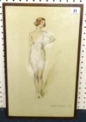 M.Balliol Salmon (1868-1953) sketch, gouache, Nude Study, 48cm x 30cm.