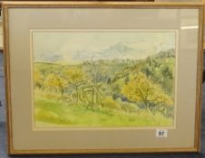 Mary Martin (born 1951) signed watercolour, 'Tree Landscape', 25cm x 37cm.