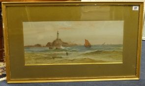 Horace Chambers, watercolour, signed, 'Lighthouse', 23cm x 53cm.