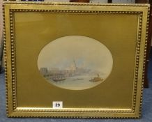 Pair of late 19th/early 20th Century oval watercolours not signed, river views possibly The Thames