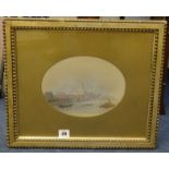 Pair of late 19th/early 20th Century oval watercolours not signed, river views possibly The Thames