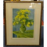 A signed coloured print after Augustus John, 'Still life with jug of mimosa', signed in pencil