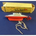 An English tin plate Diving Submarine, 'Unda Wunda' boxed, also a Triang Burnham 11 inch motor