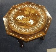 Anglo Indian hardwood and bone inlaid low table decorated with elephants.