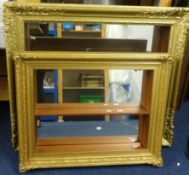 Two wall hanging display shelves with mirror backs set within gilt pictures frames (2), the