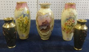 A pair of Doulton Burslem vases decorated in wild flowers one signed C.Hart, the other J.Price