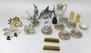 Various porcelain and ornaments including a four service Limoge coffee set including coffee pot,