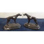 After P.J. Mene, two of bronze sculptures of dogs on bases, height 28cm.