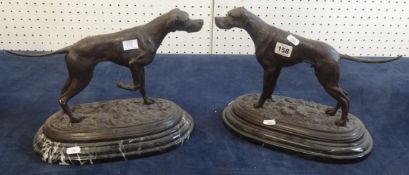 After P.J. Mene, two of bronze sculptures of dogs on bases, height 28cm.