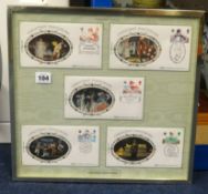 A collection of 1985 first day covers in eight frames, published by Odhams Group.