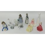 A mixed lot including Nao figure, Lladro geese, pair of Arthur Wood salt and pepper, Doulton