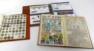 A collection of various Royal Mint first day covers, various albums of British and other coins