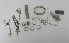Assortment of various costume and other jewellery, including silver brooch, 18ct gold ring, 9ct gold