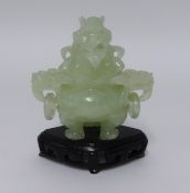A modern jadeite censor and cover with stand and original box.