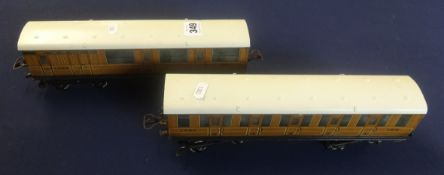 Two Hornby O Gauge No. 2 corridor coaches LNER 1937, 1st / 3rd and one No. 2 corridor coach NE