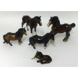 Beswick, five brown shire and other horses.