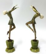 Lorenzi, a pair of bronze art deco figures of Dancing Girls, stamped 'Lorenzi, made in Austria, Real