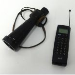 A vintage BT ebony mobile phone with user guide etc together with a Barr and Stroud single optical