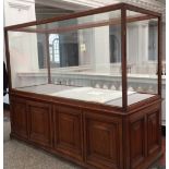 A large Museum Cabinet, in two parts, with glazed display upper section, the base with cupboard