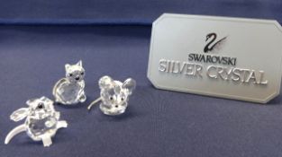 Swarovski Crystal Glass, collection consisting of Cat and two Small Mice.