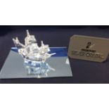 Swarovski Crystal Glass, Santa Maria ship and mirror stand, boxed.