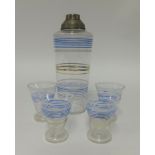 A four piece art deco design glass drinking set, including a cocktail shaker.