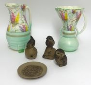 Pair of Art Deco style pottery vases also four unglazed Poole Pottery ornaments (6).