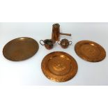 Various general copper ware including embossed blacks etc.