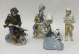 A Royal Copenhagen figure of a Huntsman and Dog, two Lladro figures and another (4).