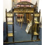 A late Victorian ebonised and parcel gilt over mantel mirror decorated with birds and flowers.
