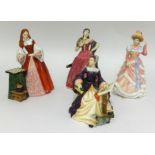 Royal Doulton Princess Elizabeth HN3682, Mary Tudor HN3834, Carmen HN3993 and Sharon HN3603 (4)