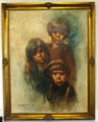 Barry Leighton-Jones, signed oil on canvas, 'Three Children', 100cm x 74cm, in original gilt frame.