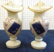 A pair of Victorian opaline glass 'Jack In the Pulpit' vases, height 31cm.