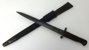 A British 1907 bayonet marked with GR under crown, EFD and dated 1907, in scabbard.